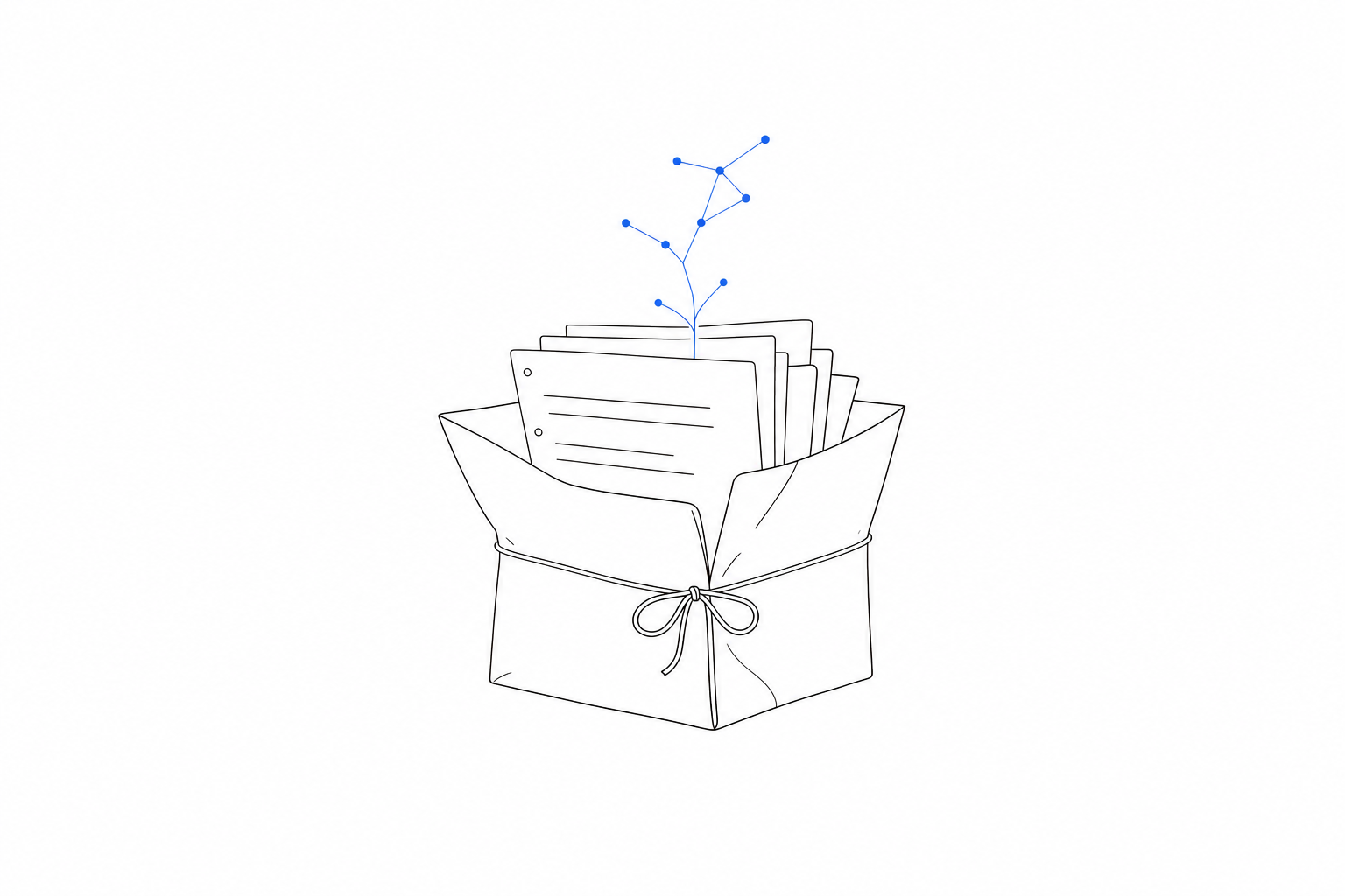 A starter folder of files with a small network sprouting from them